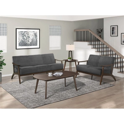 Carlson Velvet Upholstered Loveseat In Dark Gray And Dark Walnut - Lexicon 3 Carlson Velvet Upholstered Loveseat In Dark Gray And Dark Walnut - Lexicon - Image 3