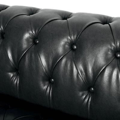 Sagewood Contemporary Faux Leather Tufted 3 Seater Sofa Midnight Black/Dark Brown - Christopher Knight Home 7 Sagewood Contemporary Faux Leather Tufted 3 Seater Sofa Midnight Black/Dark Brown - Christopher Knight Home - Image 7