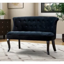Jane 47" Velvet Button-tufted And Wing Back Loveseat Solid Wood And Cabriole Legs For Living Room And Bedroom | ARTFUL LIVING DESIGN