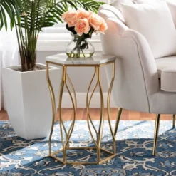 Kalena Metal End Table With Marble Tabletop Gold - Baxton Studio -Baxton Studio Sales Shop GUEST 114334ea 0771 48a9 b03e 0260f47a9543