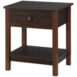 HOMCOM End Table With Drawer, Side Table With Top And Bottom Shelf For Small Spaces, Dark Brown -Baxton Studio Sales Shop GUEST 13e7d136 b372 4e6e a2e5 d6fcde709c25