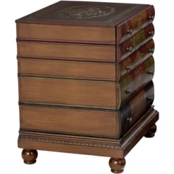 Crestview Collection Vintage Traditional Chestnut Wood Rectangular Accent Side End Table 23" X 20" With 3-Drawer Brown Golden Library Book For Spaces -Baxton Studio Sales Shop GUEST 172dbfb4 8cdb 4281 876c 8e298da6d13d