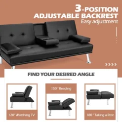 Costway Convertible Folding Futon Sofa Bed Leather W/Cup Holders&Armrests WhiteBlackBrown -Baxton Studio Sales Shop GUEST 17aa9e0d 7dfb 4869 a955 dc76d8a5657a