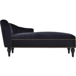 58" Velvet Chaise Lounge, Button Tufted Right Arm Facing Sleeper Lounge Chair With Nailhead Trim & Solid Wood Legs Black-ModernLuxe -Baxton Studio Sales Shop GUEST 1b13a4ff e796 4df5 9f64 086b3286013b