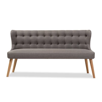 Melody Mid-Century Modern Fabric And Natural Wood Finishing 3 Seater Settee Bench Gray - Baxton Studio 1 Melody Mid-Century Modern Fabric And Natural Wood Finishing 3 Seater Settee Bench Gray - Baxton Studio