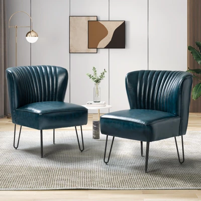 Set Of 2 Eustacio Mid-back Vegan Leather Accent Side Chair | Karat Home-TURQUOISE 10 Set Of 2 Eustacio Mid-back Vegan Leather Accent Side Chair | Karat Home-TURQUOISE - Image 10