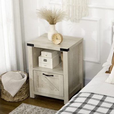 HOMCOM Farmhouse Side Table With 1 Drawer, 1 Open Shelf And Tabletop For Living Room, Set Of 2, Oak 1 HOMCOM Farmhouse Side Table With 1 Drawer, 1 Open Shelf And Tabletop For Living Room, Set Of 2, Oak