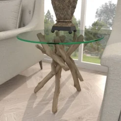 Log And Glass Round Accent Table Tan - Olivia & May -Baxton Studio Sales Shop GUEST 225f90b4 f271 4eb2 a2fc b2db1c7ea502