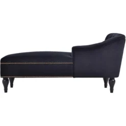58" Velvet Chaise Lounge, Button Tufted Right Arm Facing Sleeper Lounge Chair With Nailhead Trim & Solid Wood Legs Black-ModernLuxe -Baxton Studio Sales Shop GUEST 2678ef79 48e8 4865 9b4f 61b9ba7b25bf