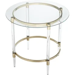 55 Downing Street Modern Minimalist Glass Round Accent Side End Table 24 3/4" Wide Clear Gold Rings For Living Room Bedroom Bedside Entryway House -Baxton Studio Sales Shop GUEST 26db751f 7e79 47b8 9836 d727245f6175