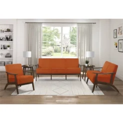 Carlson Velvet Upholstered Loveseat In Orange And Dark Walnut - Lexicon -Baxton Studio Sales Shop GUEST 2a2a0a51 a68a 46d3 9fee c6e0b3a9f29a