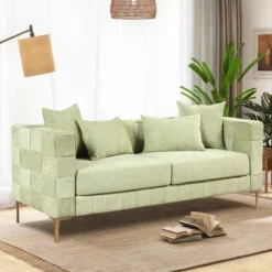 80.5" Modern Upholstered Sofa With Golden Metal Legs And 4 Pillows-ModernLuxe