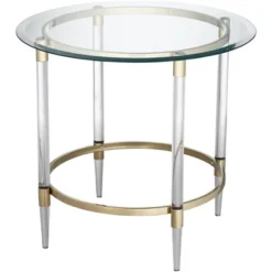55 Downing Street Modern Minimalist Glass Round Accent Side End Table 24 3/4" Wide Clear Gold Rings For Living Room Bedroom Bedside Entryway House -Baxton Studio Sales Shop GUEST 2cf1879f 047a 4750 aff8 8f8dc726a95f