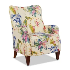 Jennifer Taylor Home Paradise Upholstered Arm Chair, Off-White/Floral Printed On Cotton