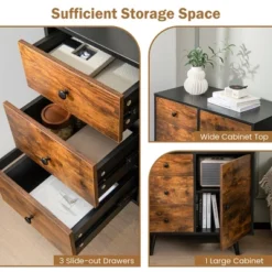 Costway Mid-Century Rustic Storage Cabinet Multipurpose Wood Shelf Organizer With 3 Drawers -Baxton Studio Sales Shop GUEST 2d8e0e80 07c0 44d9 92fc c4c2b5158a11
