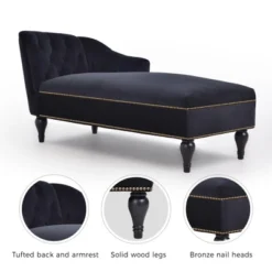 58" Velvet Chaise Lounge, Button Tufted Right Arm Facing Sleeper Lounge Chair With Nailhead Trim & Solid Wood Legs Black-ModernLuxe -Baxton Studio Sales Shop GUEST 303af5b4 fb64 450b aa96 469a843f2cf5