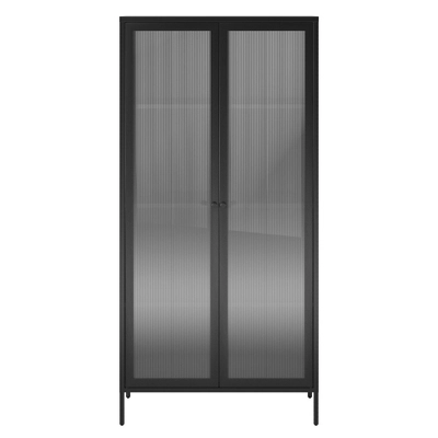 RealRooms Shadwick 2 Door Tall Metal Locker Style Storage Cabinet-Fluted Glass Doors 5 RealRooms Shadwick 2 Door Tall Metal Locker Style Storage Cabinet-Fluted Glass Doors - Image 5