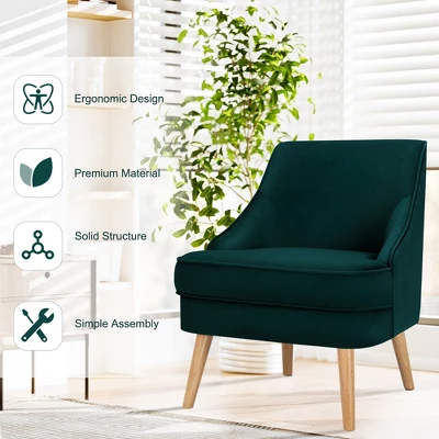 Costway Accent Chair Velvet Upholstered Single Sofa With Rubber Wood Legs PinkGreenGrey 6 Costway Accent Chair Velvet Upholstered Single Sofa With Rubber Wood Legs PinkGreenGrey - Image 6