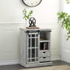 Farmhouse Metal And Wood Cabinet White - Olivia & May
