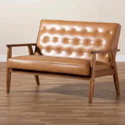 Sorrento Mid-Century Faux Leather Upholstered Wood Loveseat Walnut/Brown - Baxton Studio -Baxton Studio Sales Shop GUEST 3f8e4bfa 8730 43d8 9ae8 fe173b7f42d9
