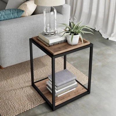 Nash Industrial Modern Wood Tray Top Side Table - Nathan James 1 Nash Industrial Modern Wood Tray Top Side Table - Nathan James