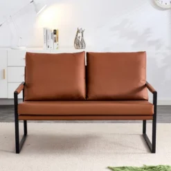 Stylish PU Leather Loveseat With 2 Pillows β ModernLuxe