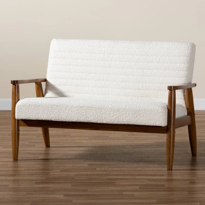Stratton Boucle Fabric And Wood Loveseat White/Walnut Brown - Baxton Studio 8 Stratton Boucle Fabric And Wood Loveseat White/Walnut Brown - Baxton Studio - Image 8