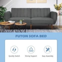 Costway Convertible Futon Sofa Bed Adjustable Couch Sleeper W/ Wood Legs NavyGreyYellow -Baxton Studio Sales Shop GUEST 48088581 845c 4cd4 bb96 ff5e9dd30d2c