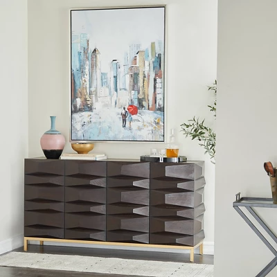 Contemporary Bold Facet Carved Wood Buffet Cabinet Brown - Olivia & May 18 Contemporary Bold Facet Carved Wood Buffet Cabinet Brown - Olivia & May - Image 18