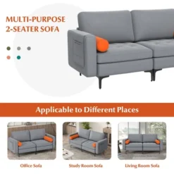 Costway Modern Loveseat 2-Seat Sofa Couch W/ 2 Bolsters Side Storage Pocket Ash Grey -Baxton Studio Sales Shop GUEST 49ef6ecd af61 4bd6 b407 5d5be777390c