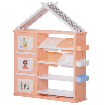 Qaba Kids Toy Storage Organizer With 4 Bins, Storage Cabinets, Bookshelf And 4-Layers Toy Collection Shelves 9 Qaba Kids Toy Storage Organizer With 4 Bins, Storage Cabinets, Bookshelf And 4-Layers Toy Collection Shelves - Image 9