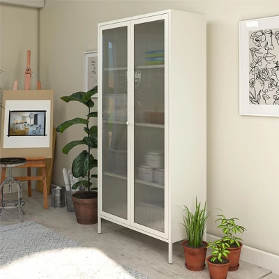 RealRooms Shadwick 2 Door Tall Metal Locker Style Storage Cabinet-Fluted Glass Doors 2 RealRooms Shadwick 2 Door Tall Metal Locker Style Storage Cabinet-Fluted Glass Doors - Image 2