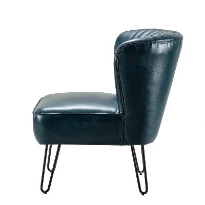 Set Of 2 Eustacio Mid-back Vegan Leather Accent Side Chair | Karat Home-TURQUOISE 2 Set Of 2 Eustacio Mid-back Vegan Leather Accent Side Chair | Karat Home-TURQUOISE - Image 2