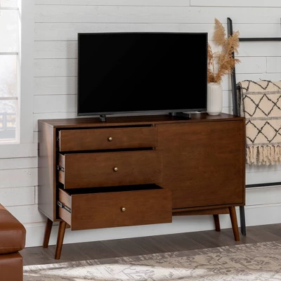 Mid-Century Modern With Closed Storage TV Stand For TVs Up To 58" Walnut - Saracina Home 10 Mid-Century Modern With Closed Storage TV Stand For TVs Up To 58" Walnut - Saracina Home - Image 10