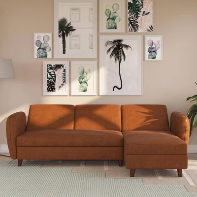 Perry Sectional Futon With Storage Convertible Sleeper Camel Faux Leather - Novogratz 6 Perry Sectional Futon With Storage Convertible Sleeper Camel Faux Leather - Novogratz - Image 6