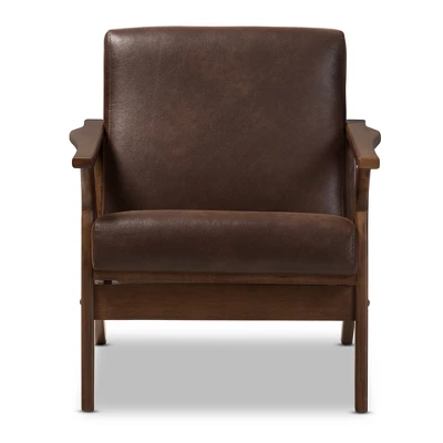 Bianca Mid Century Modern Walnut Wood Distressed Faux Leather Lounge Chair Dark Brown - Baxton Studio 1 Bianca Mid Century Modern Walnut Wood Distressed Faux Leather Lounge Chair Dark Brown - Baxton Studio