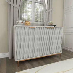 Contemporary Carved Woven Pattern Wood 3 Door Cabinet White - Olivia & May -Baxton Studio Sales Shop GUEST 5ea016af ccbc 416d 8170 6fbf3bec90a5