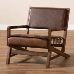 Rovelyn Faux Leather Walnut Finished Wood Lounge Chair Brown - Baxton Studio -Baxton Studio Sales Shop GUEST 60b0261b 4dc3 49ca a7d9 7f76f676197a
