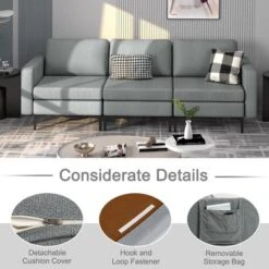 Costway Modern Modular 3-Seat Sofa Couch W/ Side Storage Pocket & Metal Leg GreenGrey 16 Costway Modern Modular 3-Seat Sofa Couch W/ Side Storage Pocket & Metal Leg GreenGrey -Baxton Studio Sales Shop GUEST 63111e64 7c65 421d bf77 cfe3aa4dd536
