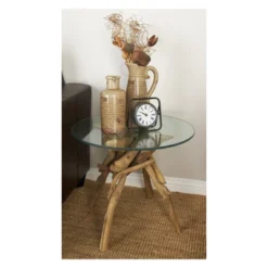 Log And Glass Round Accent Table Tan - Olivia & May -Baxton Studio Sales Shop GUEST 6505cb9f 787b 4858 a4b0 d82ac1081f9d