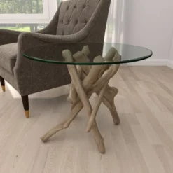 Log And Glass Round Accent Table Tan - Olivia & May -Baxton Studio Sales Shop GUEST 6982ac0d 3927 46c2 a314 c60ba5e91844