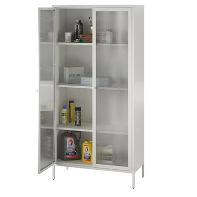 RealRooms Shadwick 2 Door Tall Metal Locker Style Storage Cabinet-Fluted Glass Doors 3 RealRooms Shadwick 2 Door Tall Metal Locker Style Storage Cabinet-Fluted Glass Doors - Image 3