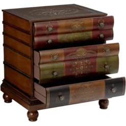 Crestview Collection Vintage Traditional Chestnut Wood Rectangular Accent Side End Table 23" X 20" With 3-Drawer Brown Golden Library Book For Spaces -Baxton Studio Sales Shop GUEST 6ae2025e d67d 42eb b705 b55450e2f641