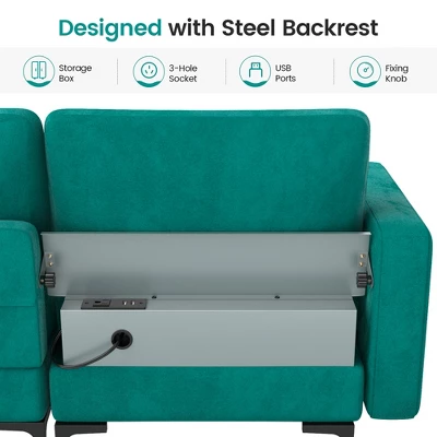 Costway Modular 3-Seat Sofa Couch W/ Socket USB Ports & Side Storage Pocket Teal 5 Costway Modular 3-Seat Sofa Couch W/ Socket USB Ports & Side Storage Pocket Teal - Image 5