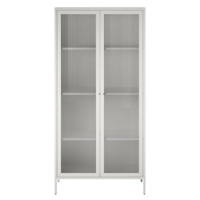 RealRooms Shadwick 2 Door Tall Metal Locker Style Storage Cabinet-Fluted Glass Doors 4 RealRooms Shadwick 2 Door Tall Metal Locker Style Storage Cabinet-Fluted Glass Doors - Image 4