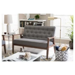 Sorrento Mid-Century Retro Modern Fabric Upholstered Wooden 2 Seater Loveseat Gray - Baxton Studio 5 Sorrento Mid-Century Retro Modern Fabric Upholstered Wooden 2 Seater Loveseat Gray - Baxton Studio -Baxton Studio Sales Shop GUEST 70e6495f 472c 4e56 b4eb 46190e05c31c