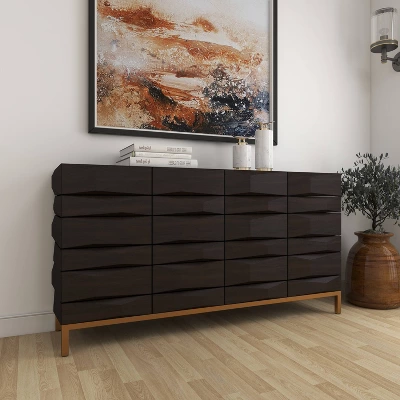 Contemporary Bold Facet Carved Wood Buffet Cabinet Brown - Olivia & May 11 Contemporary Bold Facet Carved Wood Buffet Cabinet Brown - Olivia & May - Image 11