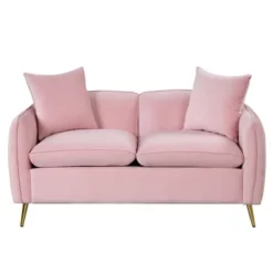 Velvet Upholstered Sofa With Armrest Pockets, 2 Pillows And Golden Metal Legs-ModernLuxe -Baxton Studio Sales Shop GUEST 774d375d 1473 484d 8570 a34a6f732366