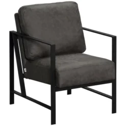 HOMCOM Industrial Accent Chairs With Cushioned Seat And Back, Upholstered Faux Leather Armchair For Bedroom, Living Room Chair With Steel Legs, Gray -Baxton Studio Sales Shop GUEST 7bafb4c7 cc2d 486d aab3 3bf051327a13