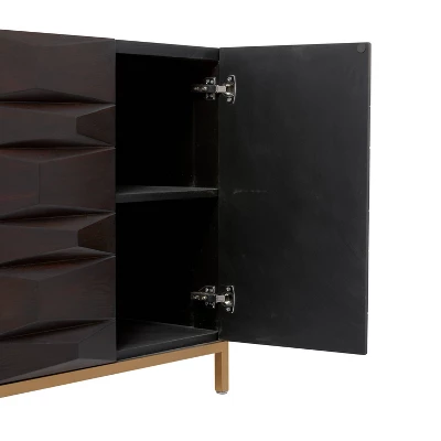 Contemporary Bold Facet Carved Wood Buffet Cabinet Brown - Olivia & May 4 Contemporary Bold Facet Carved Wood Buffet Cabinet Brown - Olivia & May - Image 4